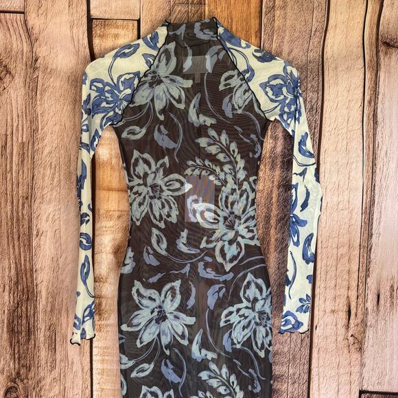 Significant Other Jean Dress Hibiscus Splice Mesh Floral Bodycon Floral US 2 NWT - Picture 5 of 11